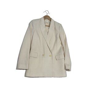 H&M Cream Double Breasted Blazer Jacket, Size US 2, Off-White Minimalist, Lined